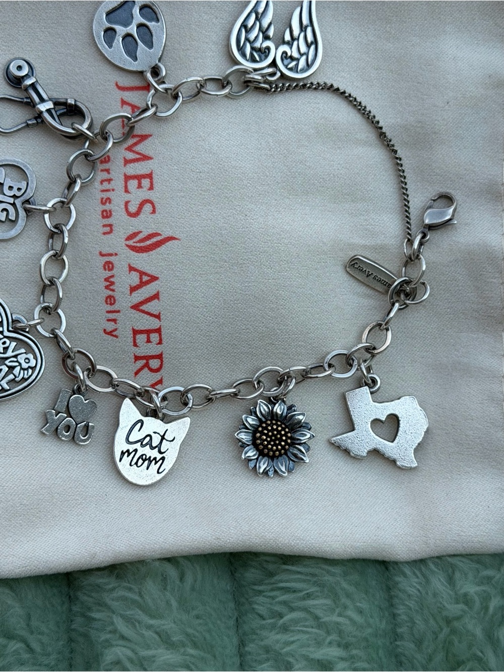 James Avery Silver Charm Bracelet with Heart, Sunflower, Wing and Paw Charms - Picture 4 of 5